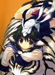  ainu_clothes animal_ears artist_request aruruw black_hair dog_ears lying mukkuru short_hair solo tail tiger utawareru_mono 