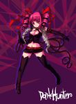  breasts cleavage dark_hunter drill_hair elbow_gloves gloves hair_ribbon kara_(color) large_breasts midriff pink_hair ribbon sekaiju_no_meikyuu solo thighhighs whip zettai_ryouiki 