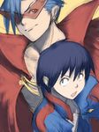  blue_hair cape drill fumio_(rsqkr) glasses kamina kamina_shades male_focus multiple_boys simon tengen_toppa_gurren_lagann 