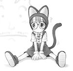  ? animal_ears barasui cat_ears dr._slump glasses greyscale monochrome norimaki_arale sitting skirt solo tail 