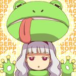  :o animal_costume dani-ikapi frog frog_costume hairband idolmaster idolmaster_(classic) long_hair pink_eyes shijou_takane silver_hair solo tongue 