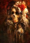  bad_id bad_pixiv_id bonnet flower flower_request jewelry miyina neck_ribbon no_humans original portrait ribbon skull solo 