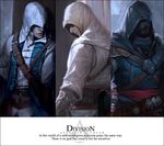  altair_ibn_la-ahad assassin's_creed:_revelations assassin's_creed_(series) assassin's_creed_iii connor_kenway copyright_name elna english ezio_auditore_da_firenze facial_hair hood multiple_boys no_eyes scar vambraces 