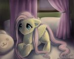  crying curtains cutie_mark equine female feral fluttershy_(mlp) friendship_is_magic horse lauren_magpie lying magpie_(artist) mammal my_little_pony pegasus pillow pony solo teddy_bear window wings 