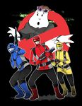  2boys bad_id bad_pixiv_id blue_buster enter_(go-busters) ghostbusters gun multiple_boys parody red_buster super_sentai sword tokumei_sentai_go-busters weapon yellow_buster yukataro 