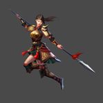  akizhao armor boots brown_hair fa_mulan full_body long_hair original polearm ponytail simple_background solo spear weapon 
