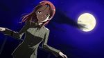  1girl full_moon looking_at_viewer military military_uniform minna-dietlinde_wilcke moon night red_eyes red_hair ribbon sky strike_witches uniform wind windy 