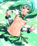  angry bike_shorts bow bowtie breasts choker circlet clenched_hands crop_top cure_march eyelashes frown green green_background green_eyes green_hair green_shorts green_skirt long_hair looking_at_viewer lowleg lowleg_skirt magical_girl midorikawa_nao midriff navel ponytail precure shiny shiny_skin shorts shorts_under_skirt skirt small_breasts smile_precure! solo tasaka_shinnosuke tiara tri_tails underboob very_long_hair wrist_cuffs 