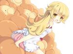  blonde_hair dress dutch_angle lion long_hair looking_back mister_donut monogatari_(series) oshino_shinobu pon_de_lion solo stuffed_animal stuffed_toy yamcha_(cocololi) yellow_eyes 