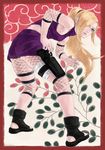  1girl bad_id bandage bent_over blue_eyes fishnets hair_over_one_eye holster long_hair naruto ponytail rika_nakada solo standing thigh_holster yamanaka_ino 