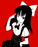  absurdres bad_id bad_pixiv_id black_hair bow hair_bow highres open_mouth original red_eyes solo spot_color takano_suzu 