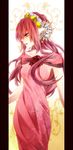  bad_id bad_pixiv_id dress earrings flower gradient_hair headdress jewelry long_hair multicolored_hair original pillarboxed pink_dress pink_hair pointy_ears red_flower red_rose rico_(fbn3) rose solo 