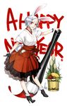  2011 animal_ears bamboo brush bunny_ears bunny_tail calligraphy_brush fan flower folding_fan giant_brush gloves hakama hakama_skirt happy_new_year high_heels highres hip_vent holding japanese_clothes kadomatsu kimono kyo_(kuroichigo) lolita_fashion miko new_year original paintbrush paper_fan red_eyes red_hakama shoes short_eyebrows signature silver_hair single_glove smile solo tail wa_lolita 