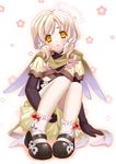  blonde_hair blush cloak original shoes sitting socks solo tsuyuta_kome yellow_eyes 