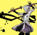  dark_skin grasshopper_manufacture no_more_heroes sakamoto_mineji scar shinobu_(no_more_heroes) shinobu_jacobs sword weapon white_hair 