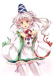  collar detached_sleeves hat japanese_clothes kariginu mononobe_no_futo silver_hair solo thighhighs touhou white_background white_legwear windart yellow_eyes 