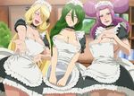  blonde_hair blush green_hair headdress huge_breasts maid_uniform melissa_(pokemon) momi_(pokemon) pokemon purple_hair shirona_(pokemon) 