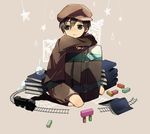  4_(nakajima4423) baccano! bad_id bad_pixiv_id black_hair book building_block czeslaw_meyer hat leaning male_focus model model_train silver_eyes sitting solo star suitcase toy 