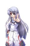  bad_id bad_pixiv_id belt eyepatch hand_on_hip highres infinite_stratos laura_bodewig long_hair open_mouth pink_eyes pointing satoutakahumi silver_hair simple_background solo uniform white_background 