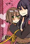  black_hair blush brown_hair goggles green_eyes heart long_hair purple_eyes rita_mordio short_hair tales_of_(series) tales_of_vesperia yuri_lowell 