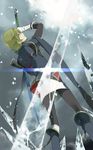  blazblue blonde_hair green_eyes highres ice jin_kisaragi male_focus saitou_yuu solo sword weapon yukianesa 