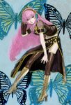  bad_id bad_pixiv_id blue_eyes boots bug butterfly insect knee_boots leaning_forward long_hair megurine_luka midriff pink_hair pon skirt solo thighhighs vocaloid 