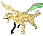  claws daive dragon dragonite fangs gen_1_pokemon horn no_humans open_mouth pokemon pokemon_(creature) realistic red_eyes solo tail wings 