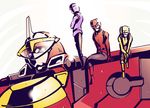  2boys bad_id bad_pixiv_id belt blue_buster bodysuit cb-01_ace daison helmet horn multiple_boys red_buster sitting size_difference super_sentai tokumei_sentai_go-busters yellow_buster 