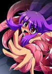  fang nude open_mouth original outstretched_hand pink_eyes purple_hair shadow solo tears tentacles tsuna_(al_dente) 