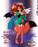  anthro blue_eyes blush breasts canine demon duo female fiore fluffy_tail fox kitonkurai mammal purple_eyes wings 