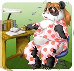  book chair clothing desk ears edmol eyewear giant_panda glasses mammal overweight pajamas panda pants paws shirt transformation writing 