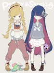  alternate_hairstyle blonde_hair bow bowtie braid chuck_(psg) english hair_bow hands_in_pockets honekoneko_(psg) long_hair momomura multicolored_hair multiple_girls panty_&amp;_stocking_with_garterbelt panty_(psg) skirt stocking_(psg) twin_braids twintails two-tone_hair very_long_hair 