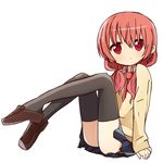  black_legwear blush highres inu_x_boku_ss necktie pan_koujou pink_hair red_eyes roromiya_karuta school_uniform sitting skirt solo thighhighs twintails 