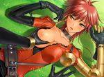  bodysuit breast_grab breast_grabbing breasts grabbing queen_buongiorno red_hair sano_toshihide short_hair source_request tight_suit yellow_eyes 