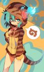  1girl bare_legs blue_eyes blue_hair engawa_oishii female hood hoodie japari_symbol kemono_friends legs sleeves_past_wrists solo tail tsuchinoko_(kemono_friends) 