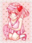  1girl breasts cleavage food footwear fruit heart hinamori_amu pink_eyes pink_hair shoes shugo_chara! skirt socks strawberry 