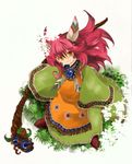  androgynous feathers hair_feathers jewelry long_hair necklace popoi red_hair seiken_densetsu seiken_densetsu_2 solo staff tabard tunic yellow_eyes 