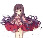  bad_id bad_pixiv_id brown_eyes brown_hair dress houraisan_kaguya long_hair lowres pf simple_background sitting sleeves_past_wrists smile solo touhou white_background 