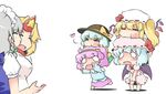  &gt;_&lt; :d ^_^ biting blonde_hair blood blue_hair blush braid chibi chibi_on_head closed_eyes dress flandre_scarlet green_hair hairband hat head_biting heart horn hoshiguma_yuugi izayoi_sakuya komeiji_koishi komeiji_satori long_hair multiple_girls nosebleed o_o on_head open_mouth person_on_head pink_hair remilia_scarlet sesield short_hair siblings silver_hair simple_background sisters smile teardrop tears touhou twin_braids wavy_eyes wavy_mouth white_background wings 