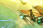  aerial_battle armor battle charging cwind dragon energy_ball energy_beam flying helmet horn keil_fluge male_focus ocean panzer_dragoon solo wings 