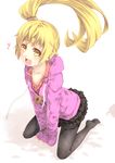  black_legwear fang jacket kouji_(campus_life) long_hair md5_mismatch monogatari_(series) nisemonogatari open_mouth oshino_shinobu pantyhose pointy_ears side_ponytail solo yellow_eyes 