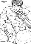  1boy abs bara berserk buranko! ereciton male_focus masturbation muscle pecs penis penis_grab scar solo steam 