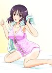  atsuko breasts cleavage diesel-turbo medium_breasts minami-ke purple_eyes purple_hair short_hair solo 