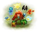  androgynous closed_eyes dryad_(seiken_densetsu) facepaint feathers gnome_(seiken_densetsu) hair_feathers homa_kura jewelry jinn_(seiken_densetsu) long_hair luna_(seiken_densetsu) popoi red_hair salamander_(seiken_densetsu) seiken_densetsu seiken_densetsu_2 shade_(seiken_densetsu) smile staff tunic undine_(seiken_densetsu) will-o'-wisp_(seiken_densetsu) 