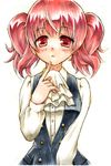  :&lt; blush dress inu_x_boku_ss pink_eyes pink_hair roromiya_karuta school_uniform simple_background solo traditional_media twintails white_background yuizawa 
