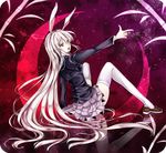  animal_ears bunny_ears crescent finger_gun hoozuki_shia long_hair long_legs open_mouth pink_hair red_eyes reisen_udongein_inaba sitting skindentation skirt solo thighhighs touhou very_long_hair white_legwear zettai_ryouiki 