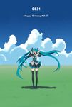  aqua_hair bad_id bad_pixiv_id banned_artist boots character_name closed_eyes cloud detached_sleeves floating_hair grass happy_birthday harano hatsune_miku long_hair necktie open_mouth skirt sky solo thigh_boots thighhighs twintails very_long_hair vocaloid 