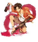  bad_id bad_pixiv_id brown_eyes brown_hair bucket doremifa earrings holding jewelry male_focus mugen paintbrush samurai_champloo sandals shorts solo 