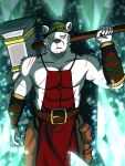  abs anthro athletic athletic_anthro bear detailed_background dragokaizer666 fur hammer hi_res male mammal muscular muscular_male pecs polar_bear scar solo tools ursine white_body white_fur 