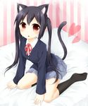  animal_ears bed black_hair brown_eyes cat_ears hazuki_(sutasuta) highres k-on! kneeling long_hair nakano_azusa school_uniform solo tail twintails 